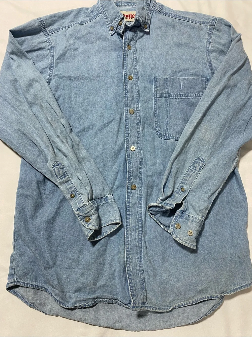 Wrangler Light Blue Denim Button-Down Shirt